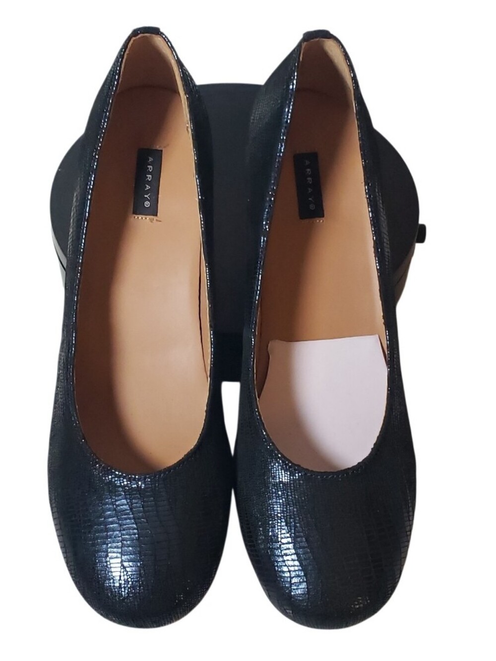 Array Flatter Heel Pumps 8 Animal Texture Leather Midnight Blue Career Events